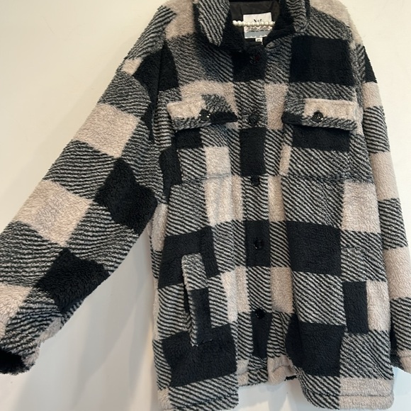 White Mask faux fur Black and Gray Plaid Jacket shacket plus size xxxl 3XL women - Picture 5 of 7